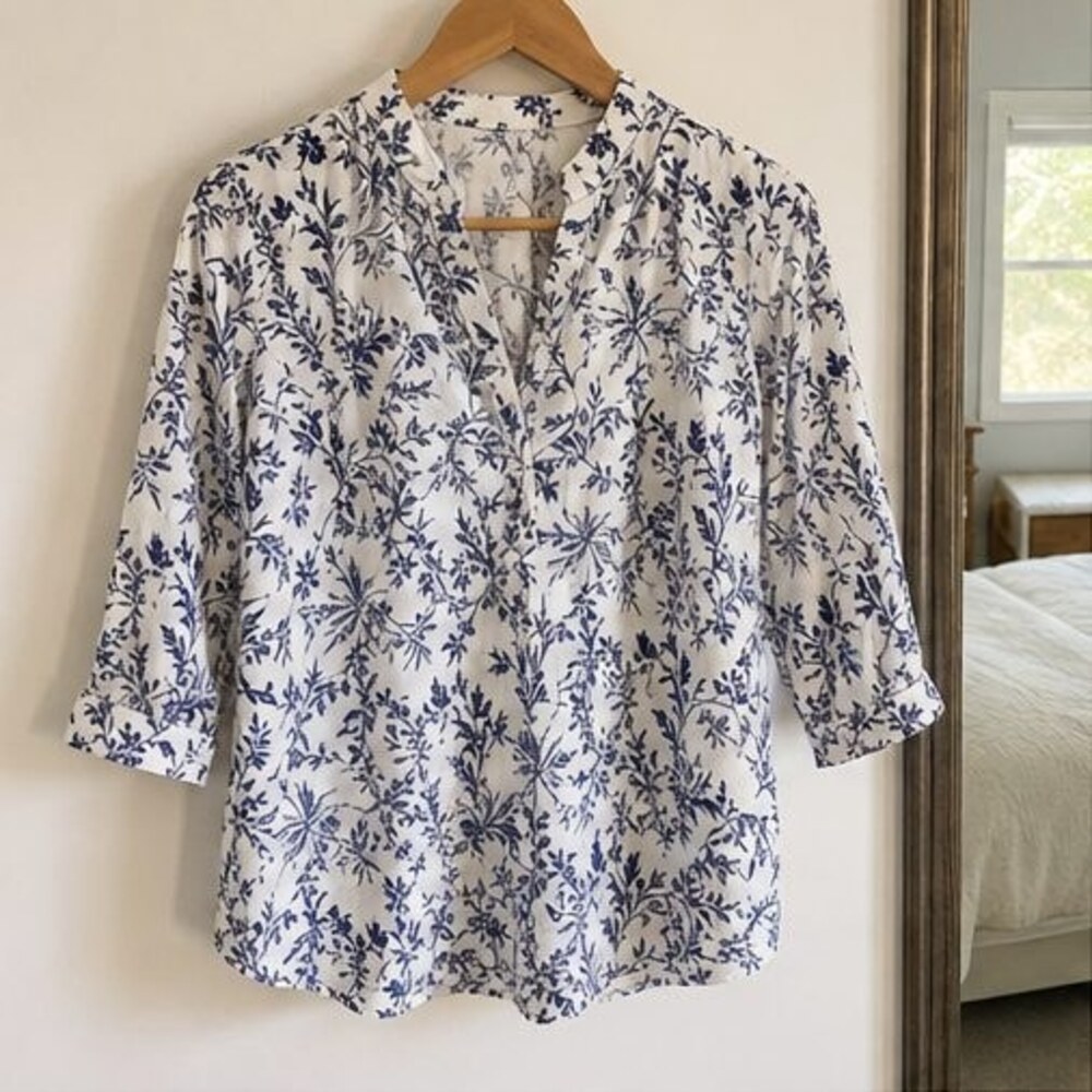 Navy Pleated Blouse